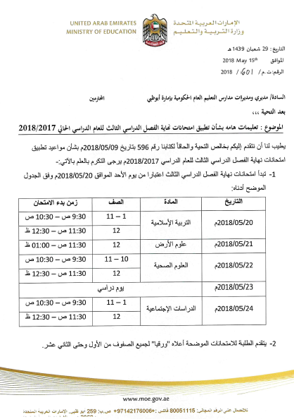 نهاية الفصل الدراسي الثالث