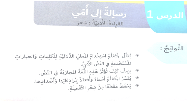 اللغة العربية بوربوينت درس رسالة إلى أمي للصف السابع مع الإجابات
